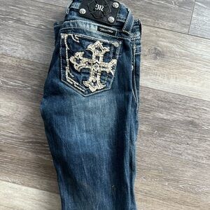 Miss Me Dark Blue Boot Cut Jeans with Embroidery